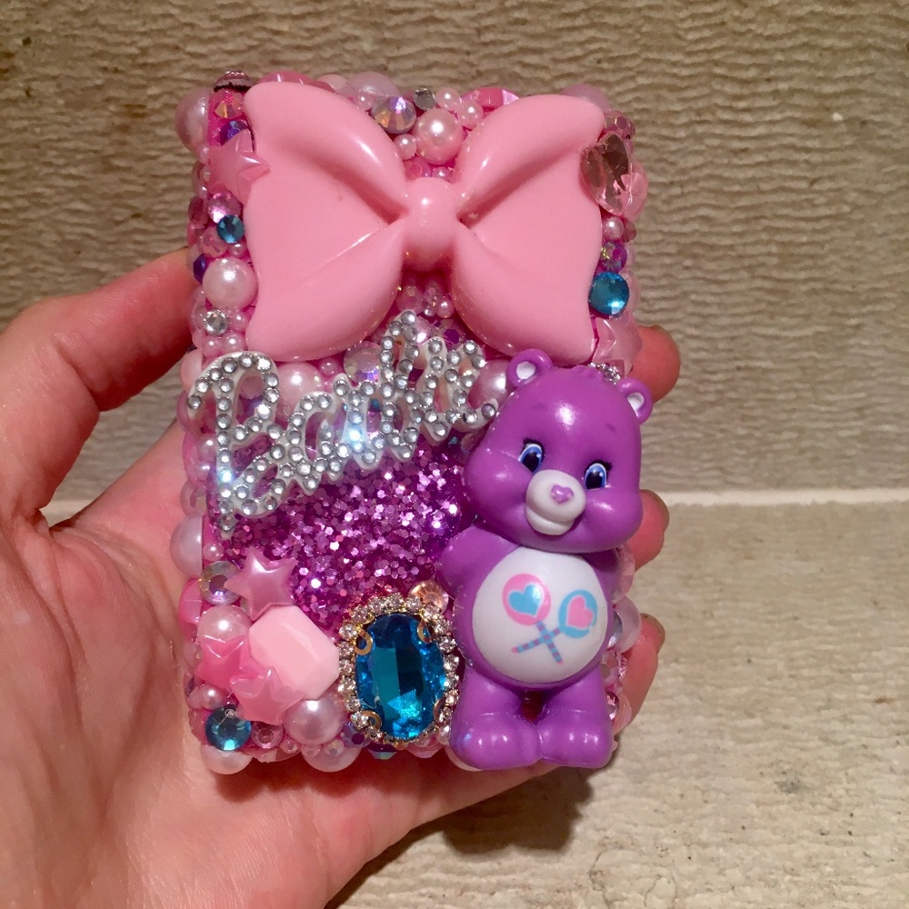 Care bears crystal bling rhinestone pearl pink trinket tobacco cigarette box